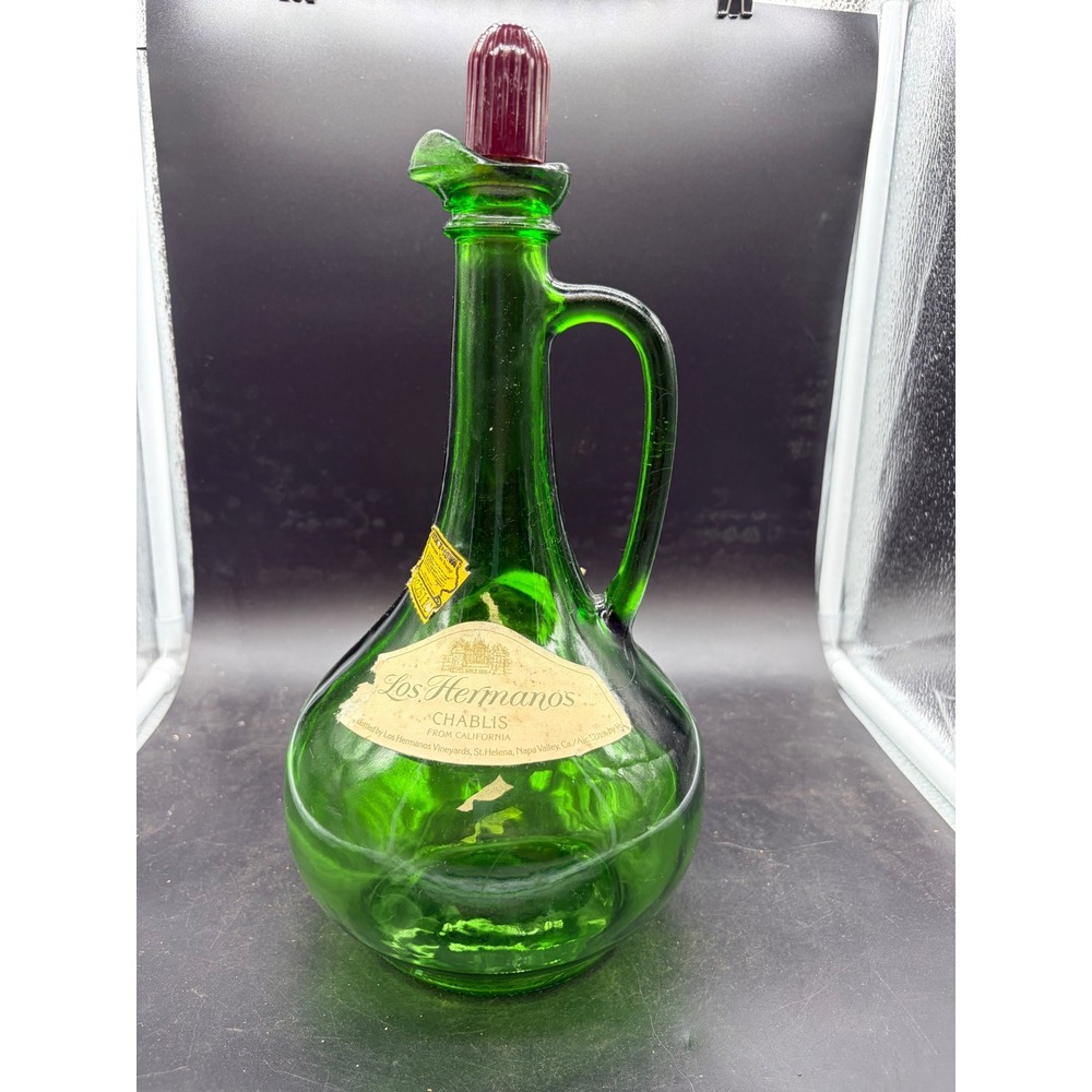 Vintage Los Hermanos Chablis Green Glass Decanter Wine Bottle Beringer 1973 Iowa
